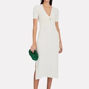 NWT Frame Twist Front Ivory Midi Dress with rib knit